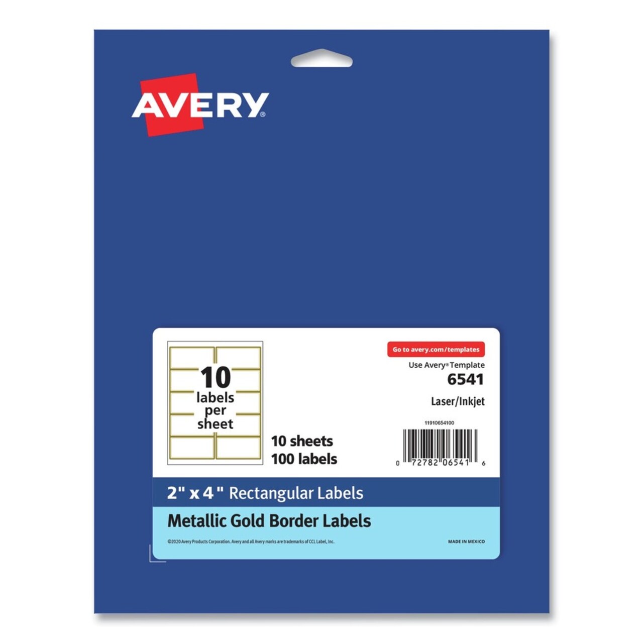 Avery Easy Peel 2 in. x 4 in. Inkjet/Laser Printers Mailing Labels with Metallic Border - White (100/Pack)
